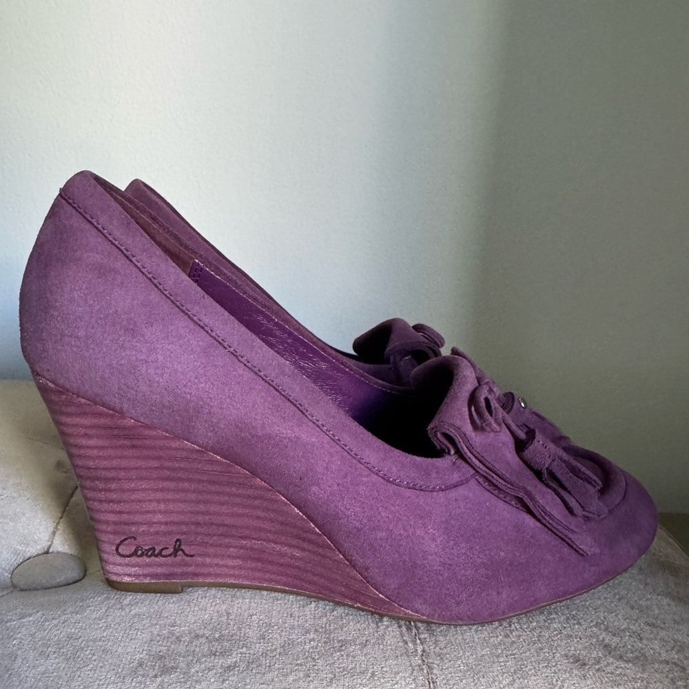 Coach Suede Wedge in rich purple. Size 7.5. Excellent condition.